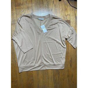 Cable Gauge Studio Boho Dress Shirt Blouse Short Sl Stretch Tan M NEW!